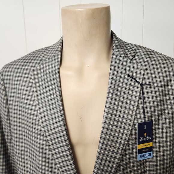 NWT Stafford sport coat 46R men's black white check